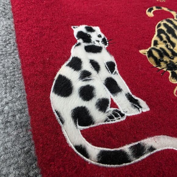 Lisa International Vest Women Medium Wool Cat Print Fuzzy Embroidered Zip Up VTG - Picture 10 of 16